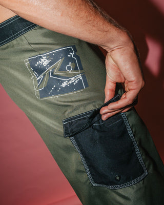 Man wearing Hoodus Fixed Waist Boardshort in Slate