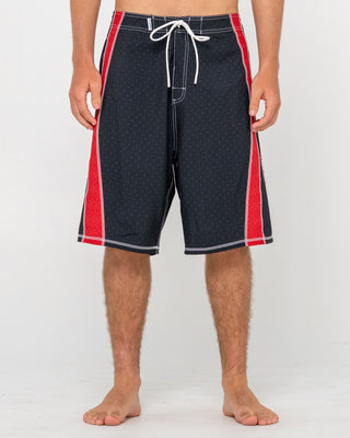 Man wearing Cybernate Fixed Waist Boardshort in Black