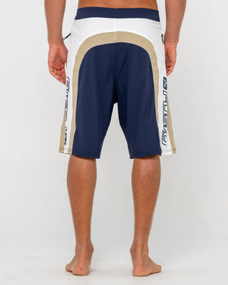 Man wearing Power-wing Fixed Waist Boardshort in Navy Blue