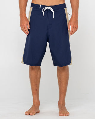 Man wearing Power-wing Fixed Waist Boardshort in Navy Blue