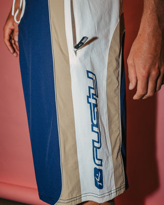 Man wearing Power-wing Fixed Waist Boardshort in Navy Blue