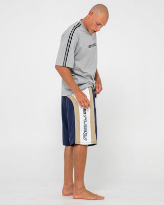 Man wearing Power-wing Fixed Waist Boardshort in Navy Blue