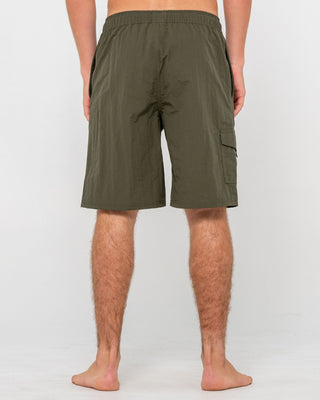 Man wearing Peek Show Hybrid Waist Boardshort in Army Green