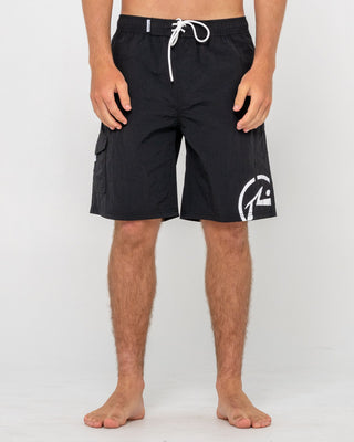 Man wearing Peek Show Hybrid Waist Boardshort in Black