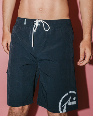 Man wearing Peek Show Hybrid Waist Boardshort in Black