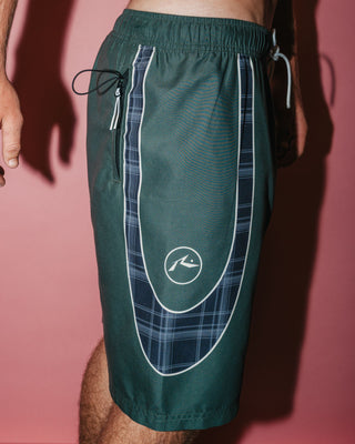 Man wearing Charger Elastic Waist Boardshort in Army Green