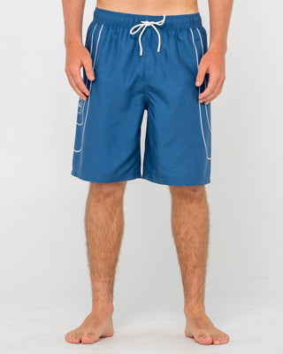 Man wearing Charger Elastic Waist Boardshort in Atlantic Blue