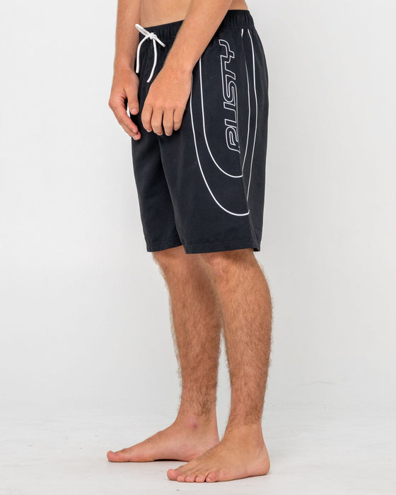 man-wearing-charger-elastic-waist-boardshort-in-black