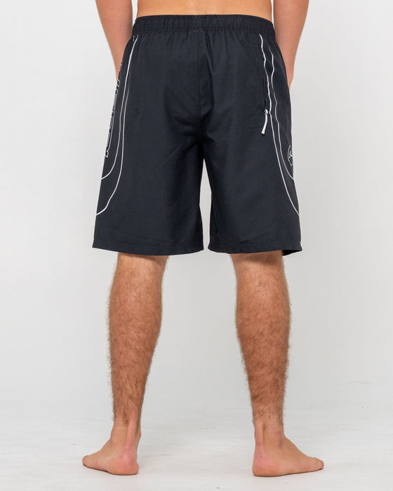 man-wearing-charger-elastic-waist-boardshort-in-black