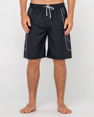 Man wearing Charger Elastic Waist Boardshort in Black