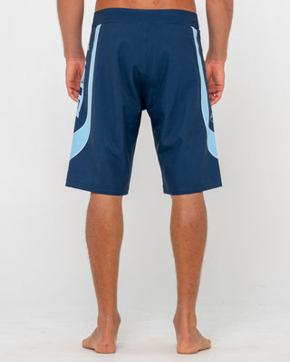 Man wearing Charger Fixed Waist Boardshort in Navy Blue