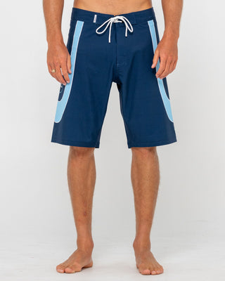 Man wearing Charger Fixed Waist Boardshort in Navy Blue