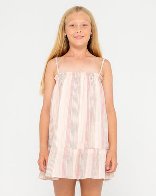 Girl wearing Sweat Pea Cami Dress Girls in Multi Stripe