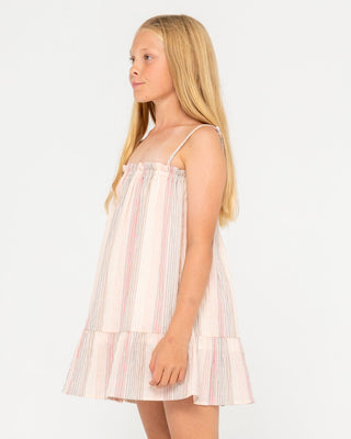 Girl wearing Sweat Pea Cami Dress Girls in Multi Stripe