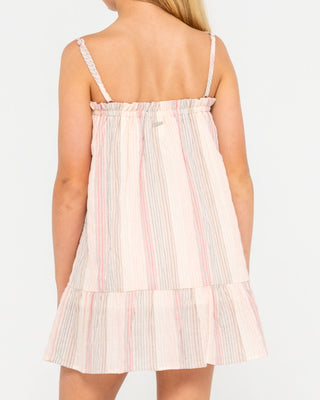 Girl wearing Sweat Pea Cami Dress Girls in Multi Stripe