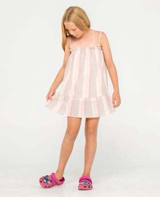 Girl wearing Sweat Pea Cami Dress Girls in Multi Stripe