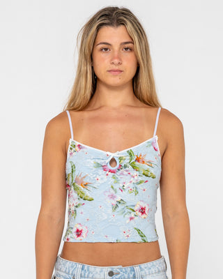 Woman wearing Kehlani Cami Top in Kehlani Print