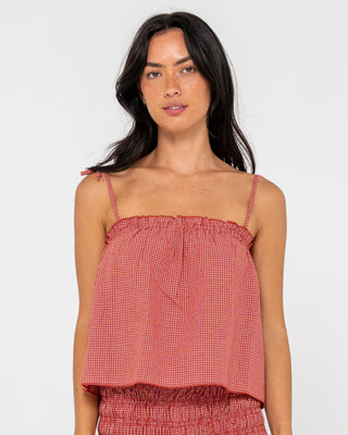 Woman wearing Summer Court Cami Top in Red