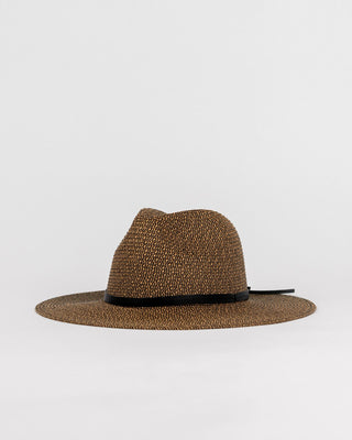 Womens Gisele Straw Hat in Black / Caramel