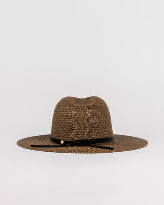 Womens Gisele Straw Hat in Black / Caramel