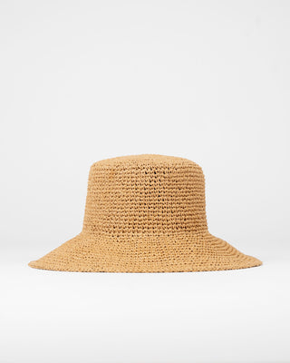Womens Ariel Straw Bucket Hat in Caramel 1