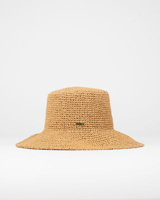 Womens Ariel Straw Bucket Hat in Caramel 1