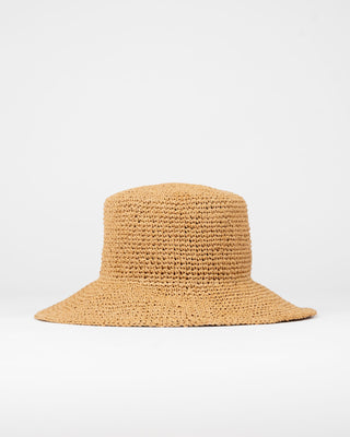 Womens Ariel Straw Bucket Hat in Caramel 1