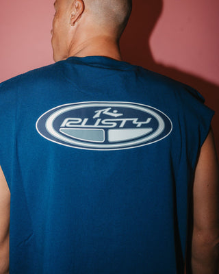 Man wearing Faden Heavy Boxy Muscle in China Blue