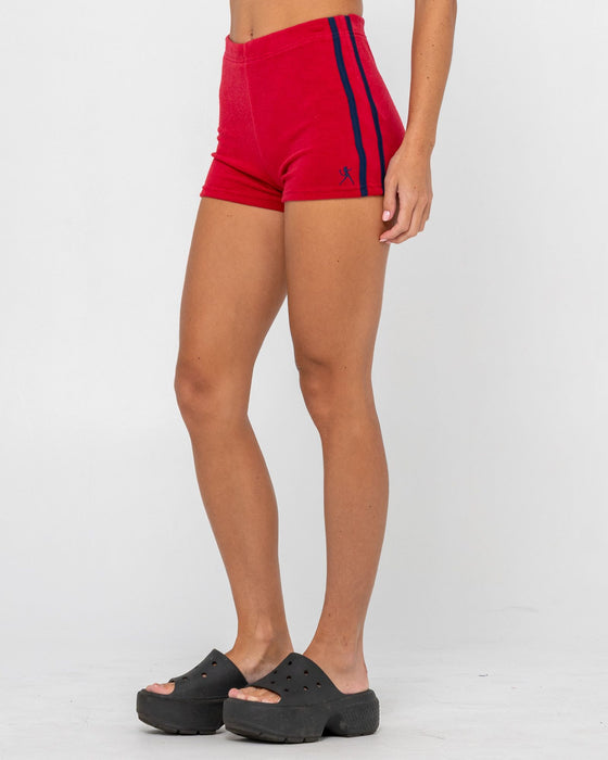 woman-wearing-bodhi-towelling-booty-short-in-red