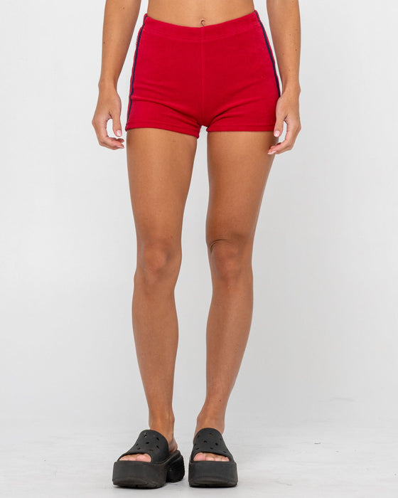 woman-wearing-bodhi-towelling-booty-short-in-red