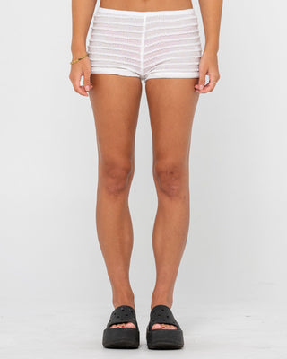 Woman wearing I Kissed A Pearl Booty Short in White