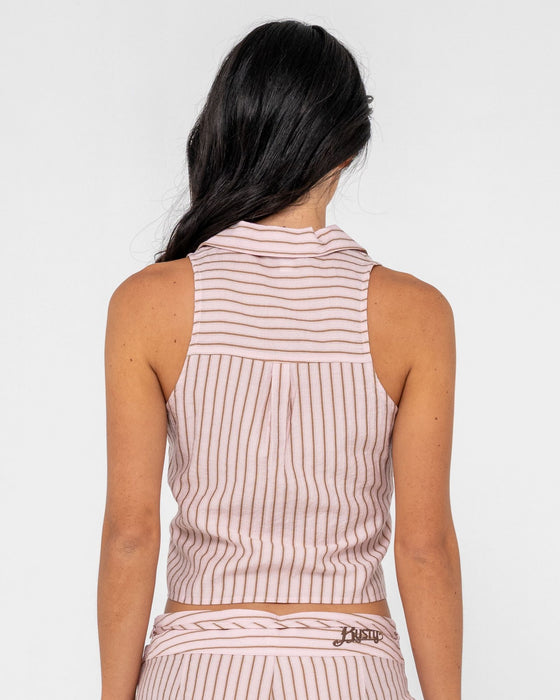 woman-wearing-rhysand-stripe-tie-top-in-pink-stripe