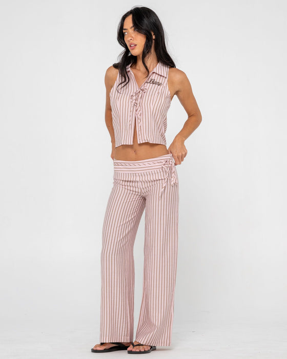 woman-wearing-rhysand-stripe-tie-top-in-pink-stripe