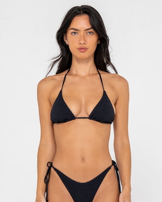 Woman wearing Sandalwood Multiway Bikini Top in Black