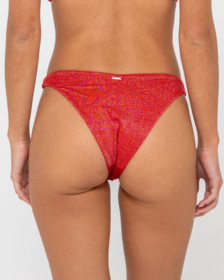 Woman wearing Shimmy Midi Bikini Bottom in Red