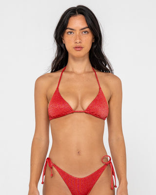 Woman wearing Shimmy Multiway Bikini Top in Red