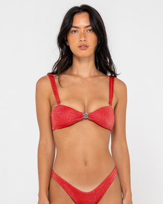 Woman wearing Shimmy Bralette Bikini Top in Red