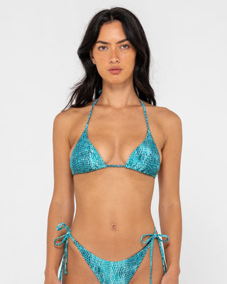 Woman wearing Viper Multiway Bikini Top in Turquoise
