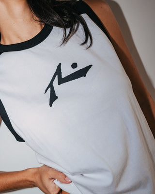 Woman wearing Tamlin Contrast Raglan Tank in White