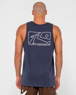 Man wearing Boxed Out Tank in Navy Blue 3