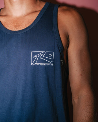 Man wearing Boxed Out Tank in Navy Blue 3