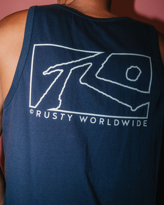 Man wearing Boxed Out Tank in Navy Blue 3