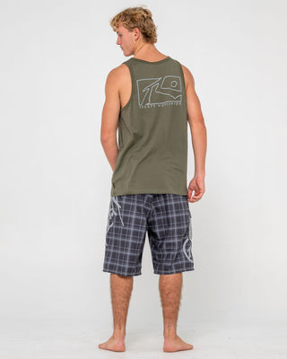 Man wearing Boxed Out Tank in Savanna