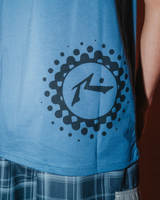 Man wearing Network Error Tank in China Blue