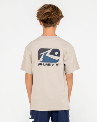 Boy wearing Phenom Short Sleeve Tee Boys in Abbey Stone