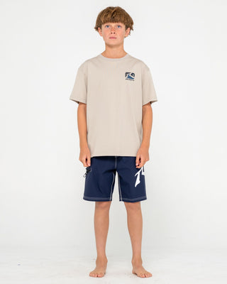 Boy wearing Phenom Short Sleeve Tee Boys in Abbey Stone