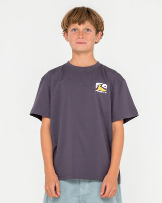 Boy wearing Phenom Short Sleeve Tee Boys in Coal