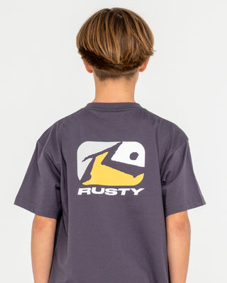 Boy wearing Phenom Short Sleeve Tee Boys in Coal