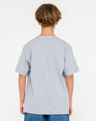 Boy wearing Tidal Kombat Heavy Short Sleeve Tee Boys in Grey Marle
