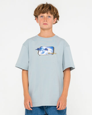 Boy wearing Tidal Kombat Heavy Short Sleeve Tee Boys in Smoke Blue